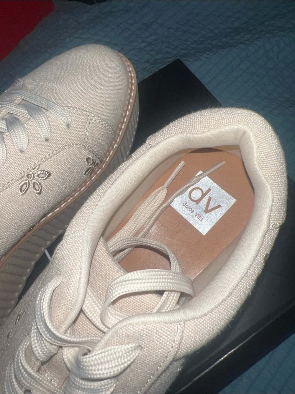 Dolce Vita Cream Floral Embroidered Platform Sneakers